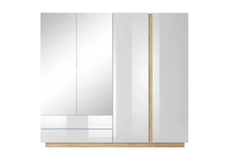 Nowoczesna duża szafa Ariko - Biały / Biały połysk / Dąb grandson