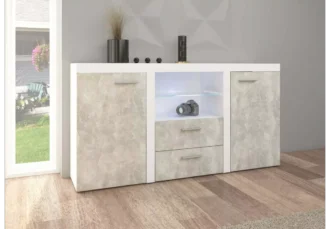 Pojemna komoda Rumb II Beton Jasny + Białe w industrialnym stylu