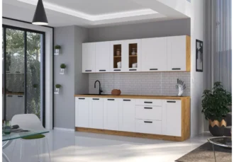 Estetyczny zestaw mebli kuchennych Holly z systemem szuflad Premium Box
