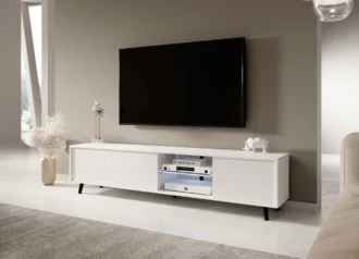 Szafka RTV LUNA 2 - 175 cm z Oświetleniem LED | Biała / Czarna / Dąb Artisan